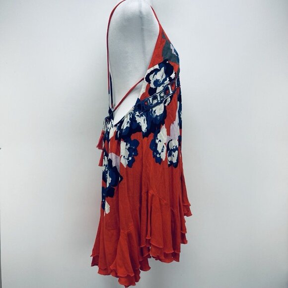 Free People Intimately Mini Dress Sz S Sweet Lucy Slip Ruffle Hem Sleeveles Red - Picture 7 of 10